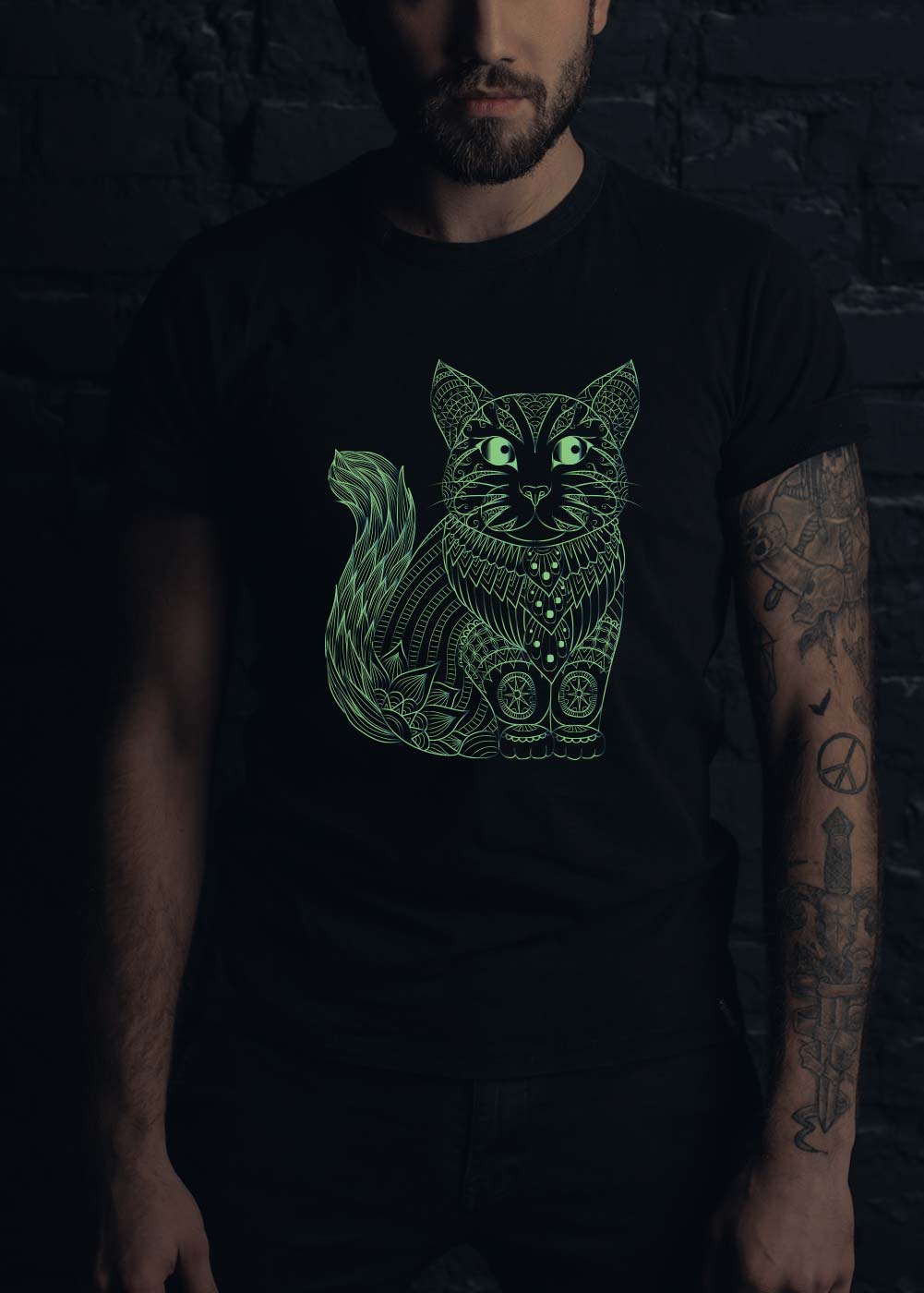 Ornamental cat glowing t shirt